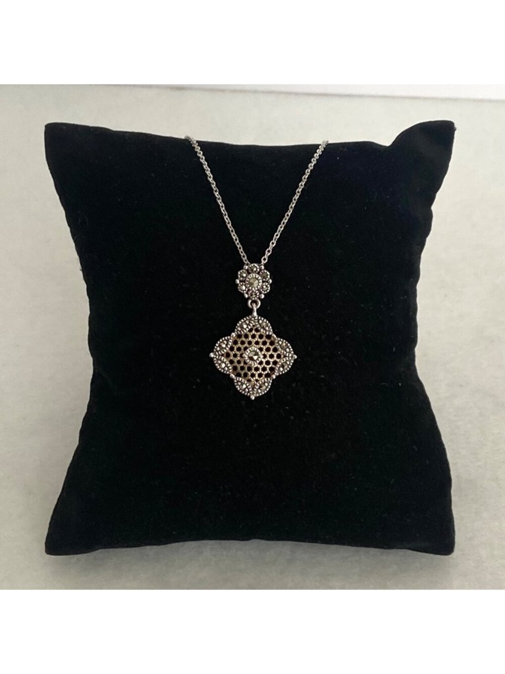 Judith Jack Sterling Silver Filigree Art Deco Style Marcasite Pendant Necklace